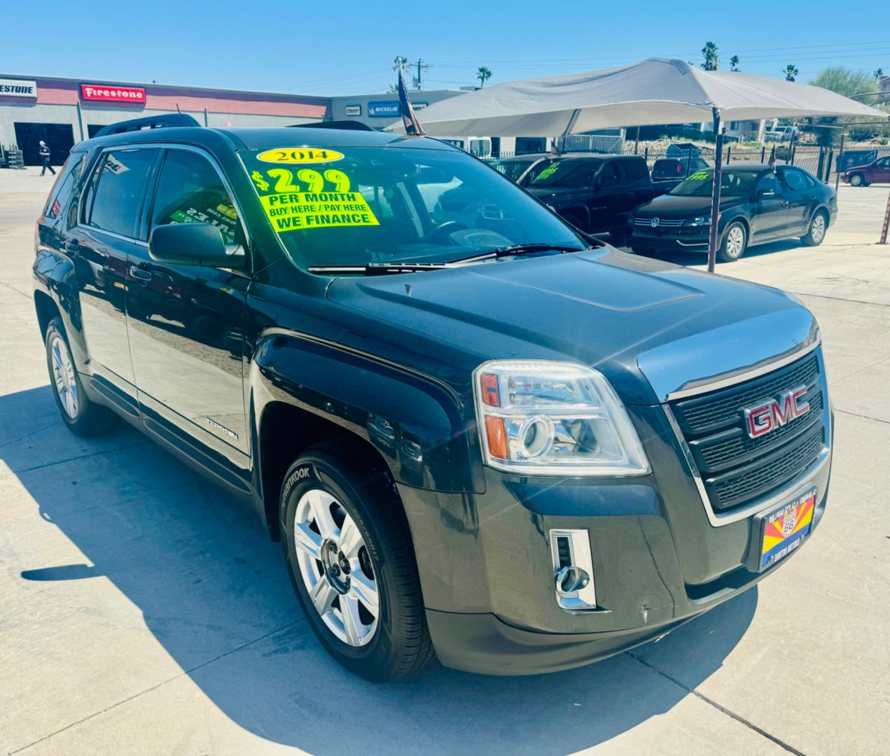 2014 grey GMC Terrain (2GKALSEK1E6) , located at 2190 Hwy 95, Bullhead City, AZ, 86442, (928) 704-0060, 0.000000, 0.000000 - 2014 GMC Terrain SLT-1. In house financing 93k miles. Brand new tires. completely safety and serviced. Buy Here pay Here. we finance. runs great. Free carfax. Free warranty. - Photo#0